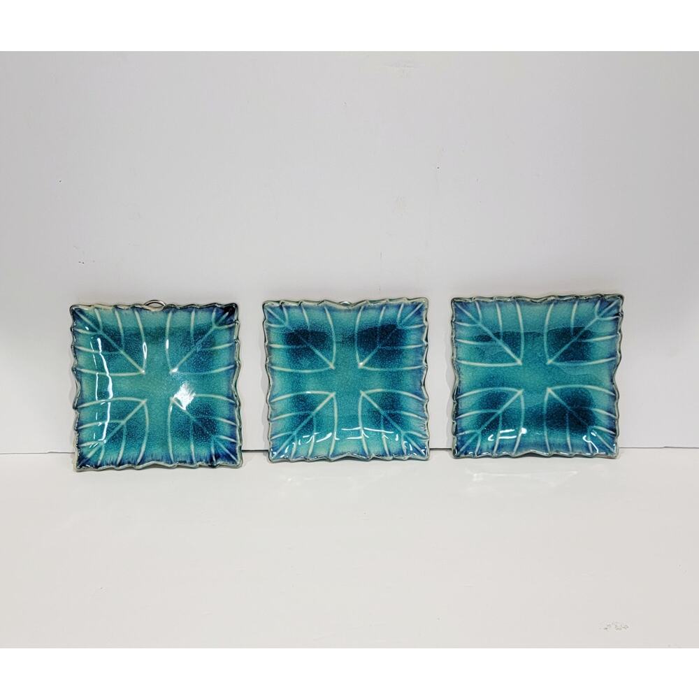 3 Kotobuki MCM Japan Ceramic Glazed Turquoise Square Tiles